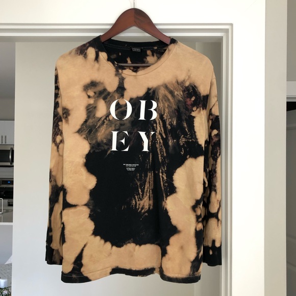 Obey Other - Black bleach dyed obey long sleeve tee